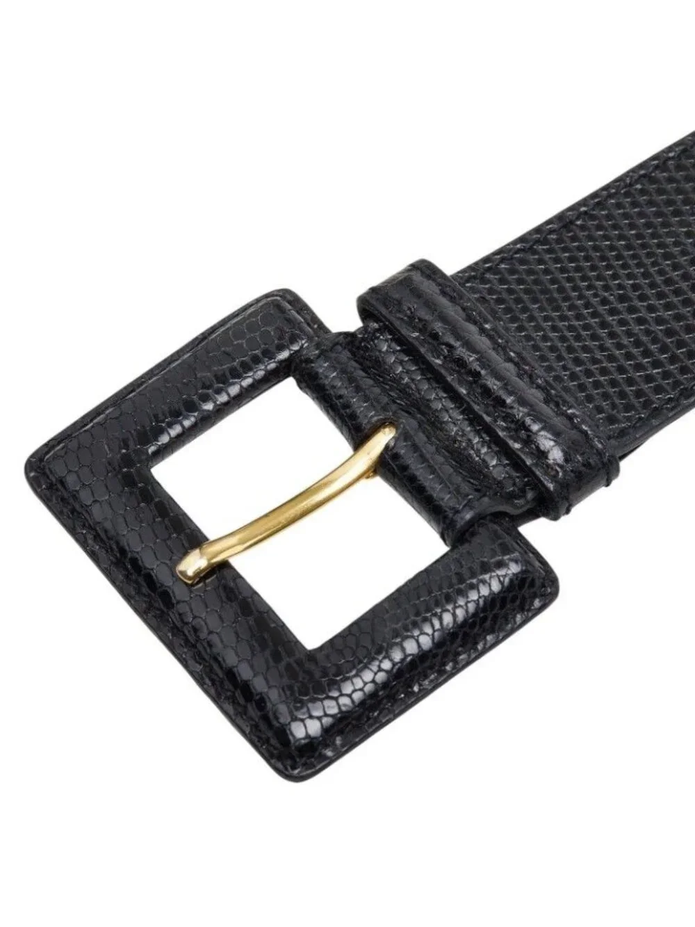 Gucci Vintage Chain Belt 406 Black Gold Leather Plated